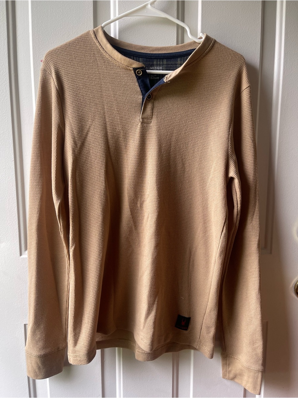 Spyder Men's Tan Waffle Knit Henley Long Sleeve Shirt